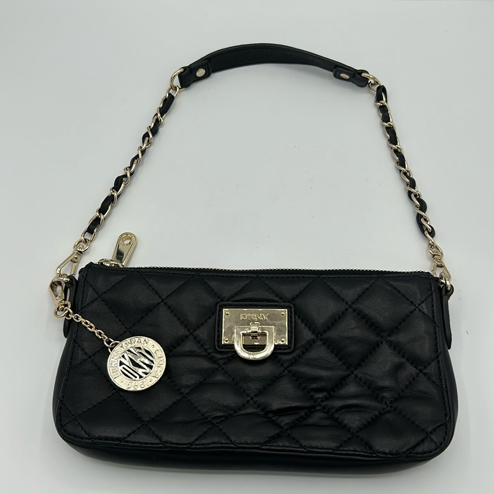 Like New Donna Karan DKNY Black Leather Quilted Purse